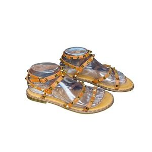 Madden Girl Studded Gladiator Sandals Strappy‎ Ankle Wrap Tan Brown Size 7.5